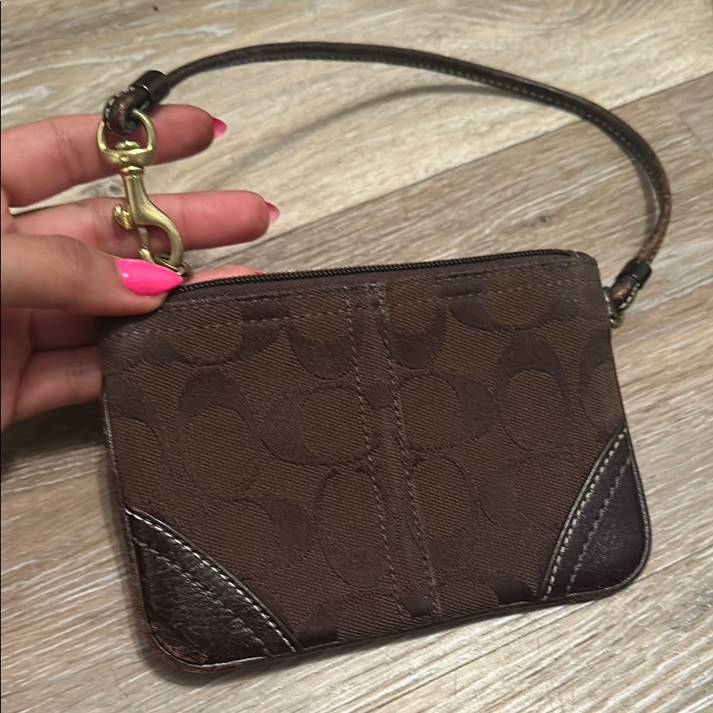 Coach Dark Brown Wristlet with Gold Accent